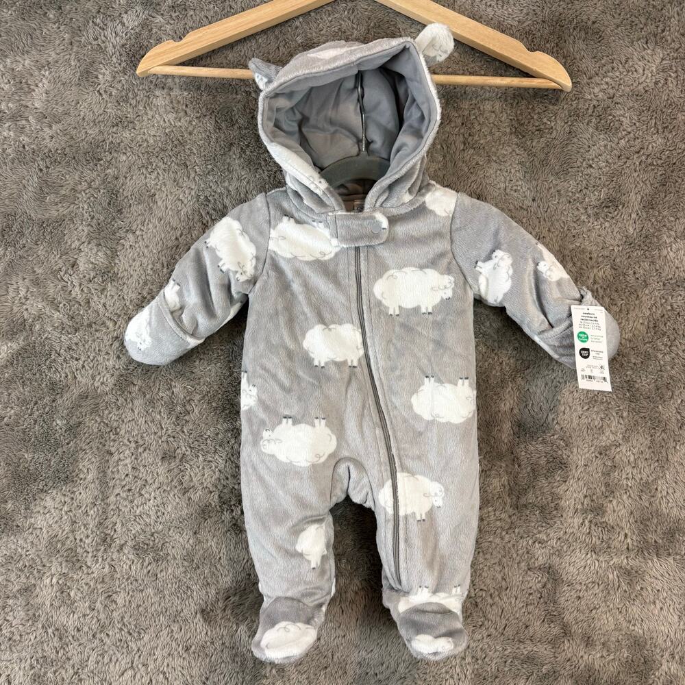 NWT Carters Plush Baby Bunting Snowsuit Warm Gray Cloud Print Boy Girl Newborn
